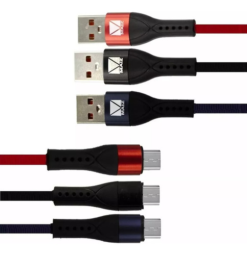 3pz Cable Micro Usb V8 Reforzado Tela Puntas Metálicas 3m