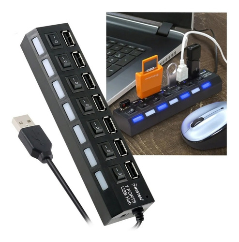 Hub Usb 7 Puertos Multiplicador Extensor Carga Y Datos Aae