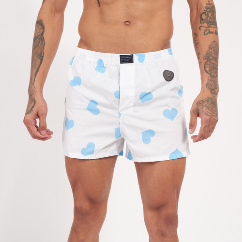 Bóxer Hombre Kevingston Estampado Blanco Corazones Celestes