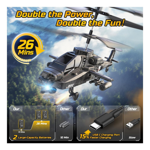 Deerc Apache Rc Helicopter Para Niños Y Adultos, Juguete De