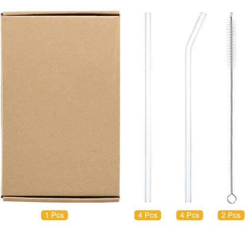Pajitas Reutilizables De Vidrio, 8 Popotes Y 2 Cepillos Para