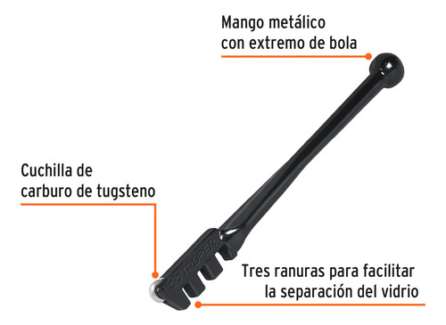 Corta Vidrio 3 Filos Mango Metalico Extremo De Bola Truper
