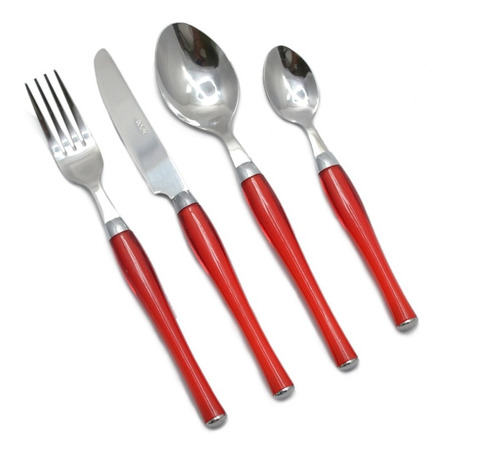 Set X 24 Cubiertos Abert Italy Acero Inoxidable Color Rojo