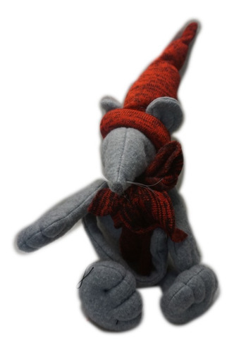 Ratón Gris Con Gorro Y Bufanda