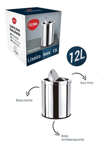 Lixeira Basculante Em Inox 12l Lixo Com Fundo Antiderrapante