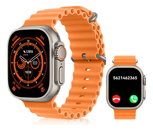Reloj Inteligente T800 Ultra Smartwatch Reloj Inteligente Color De La Caja Plateado Color De La Correa Naranja