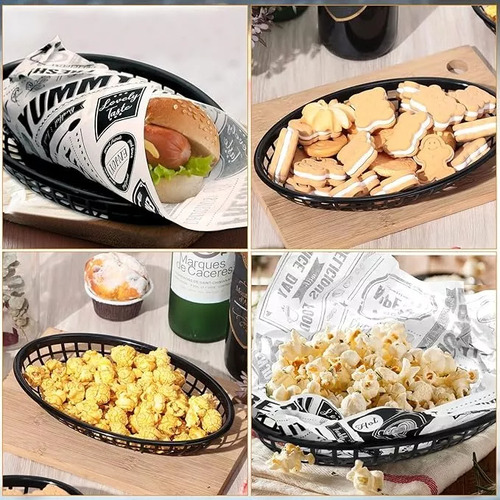 20 Plato Canasta Fast Food Ovalada Alitas Papas 27 Cm Color Negro