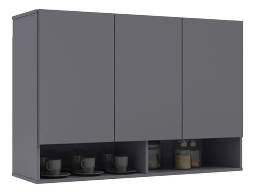 Armario 3 Portas Classico 100% Mdf Com Nicho Suporte Cinza-escuro