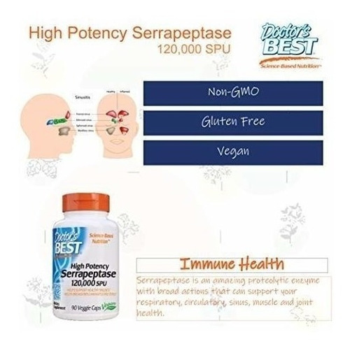 Imagen 4 de 5 de Enzimas Serrapeptasa, Doctor's Best, 90 Cápsulas Vegetales