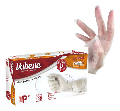 Luvas descartáveis Vabene Viniflex cor transparente tamanho P de elastômero termoplástico x 100 unidades