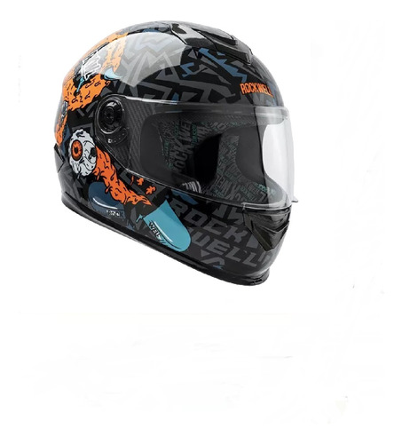 Casco Moto Rockwell Zombie Naranja Fluo Brillante