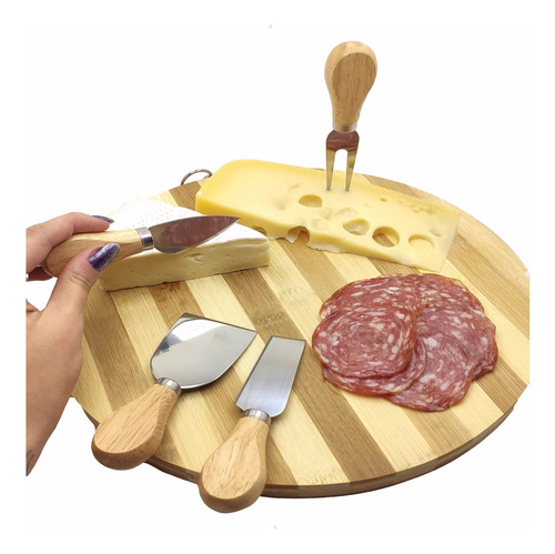 Facas Para Queijos E Frios Aço Inox Com Cabo Madeira 4 Peças