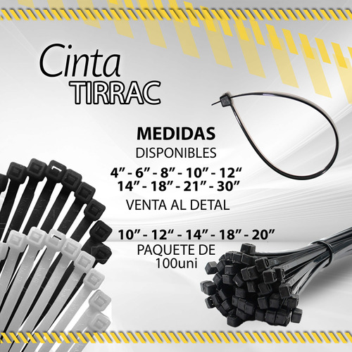 Cinta Tirrac Amarra Cable / Variedad De Medidad/ Paquete 100