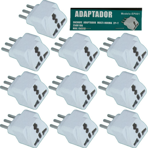 Pack 10 Enchufes Adaptador 2p+t Multinorma Universal 250v