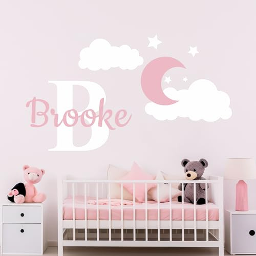 Decoración De Pared Personalizada Con Luna, Nubes Y Estrella