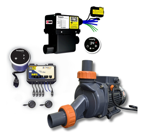 Kit Aquecedor 8000/220 + Motobomba 1/2cv 220v + Cromo 2 Led