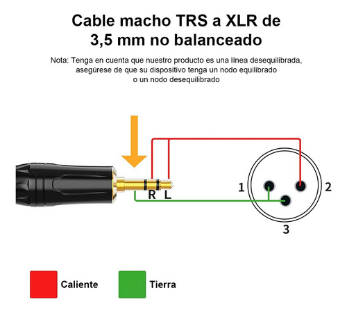 Cable Auxiliar Trs Plug 3.5/xlr Macho No Balanceado 3 Mtrs