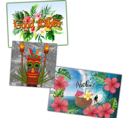 Imagem 1 de 2 de Kit 3 Painéis Foto Pra Decoração Festa Havaiana Tiki Aloha 