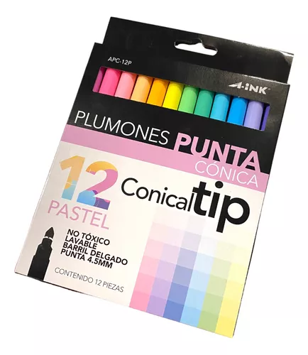 Plumones A-ink Conical Tip APC-64 Lavables Colores 64 piezas