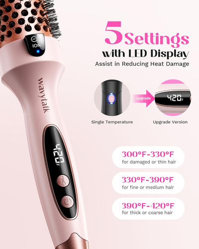 Wavytalk Cepillo Térmico Redondo Calentado 5 Ajustes De Temp Sakura Pink
