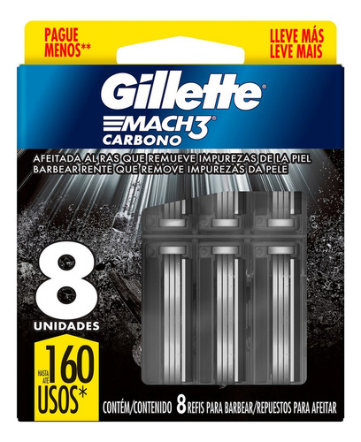 Gillette Mach3 Carbono 8/un Com Carvão