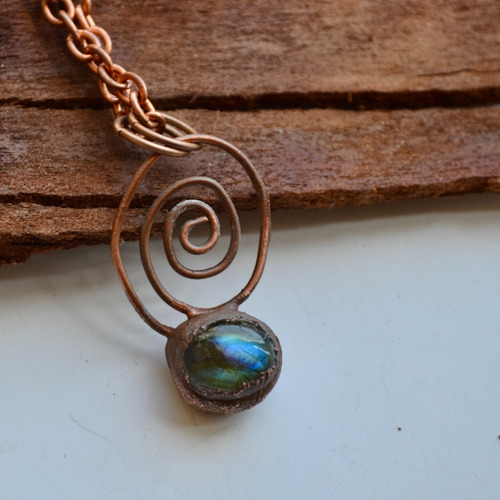 Collar Espiral Piedra Preciosa Labradorita, Cobre, Cod1
