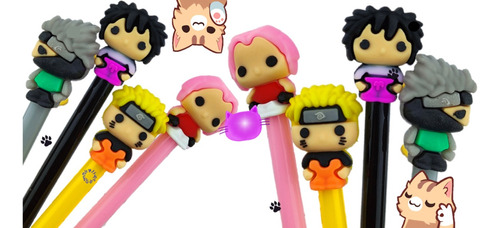 12 Plumas Kawaii Naruto Tinta De Gel Color Negra Muy Cute :)