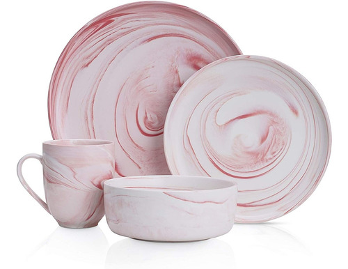Vajilla Stone Lain 16 Pzs Porcelana Rosa Ondulado Redondo