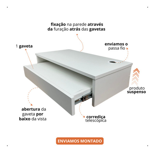 Mesa De Cabeceira Suspensa Prateleira Para Computador e Note Base Monitor Moderno 60x15x30cm