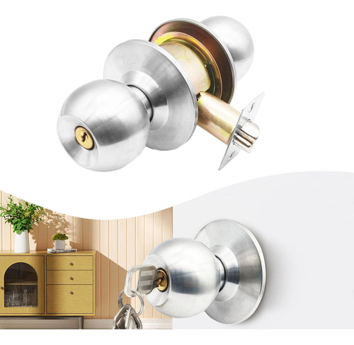 Pomo De Puerta De Acero Inoxidable Con Cerradura Y 3 Llaves