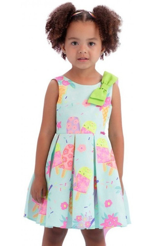 Vestido Infantil Picolé Mon Sucré Flower Cream Verde 21066