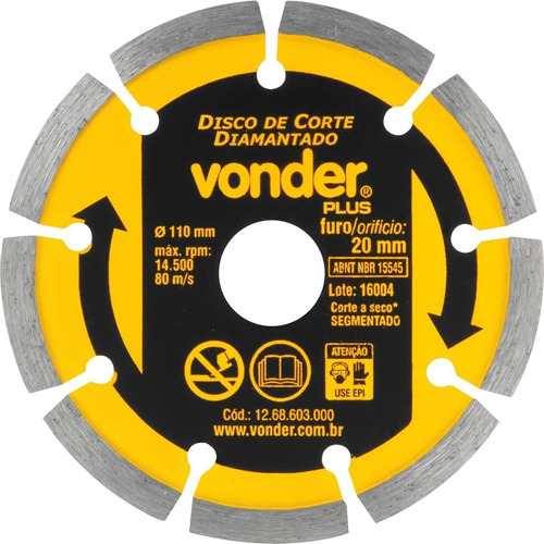 Disco De Corte 3 Peças V3 Vonder Diamantado Segmentado 110mm