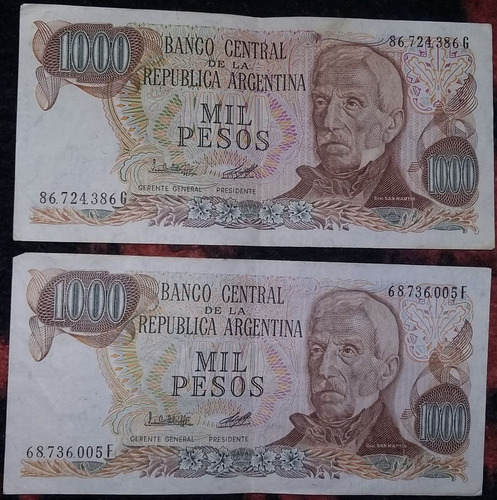 Billetes 1000 Pesos San Martin Serie G Y F X 2 Unidades