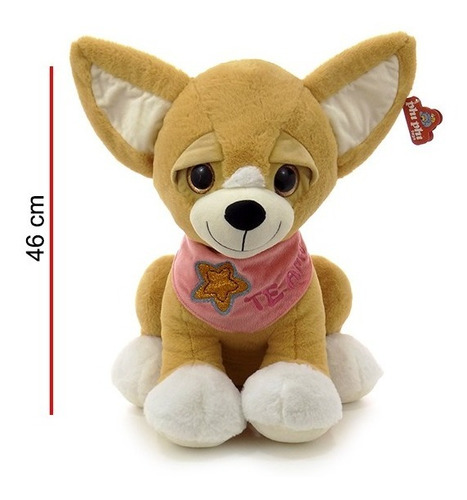 Peluche Perro Chihuahua Grande Sentado Ojos Brillantes 46 Cm