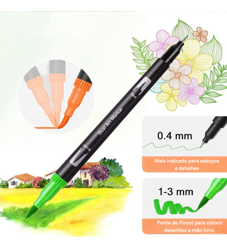 Kit 80 Canetas Ponta Dupla Com Pincel Duplo Fine Line Touch