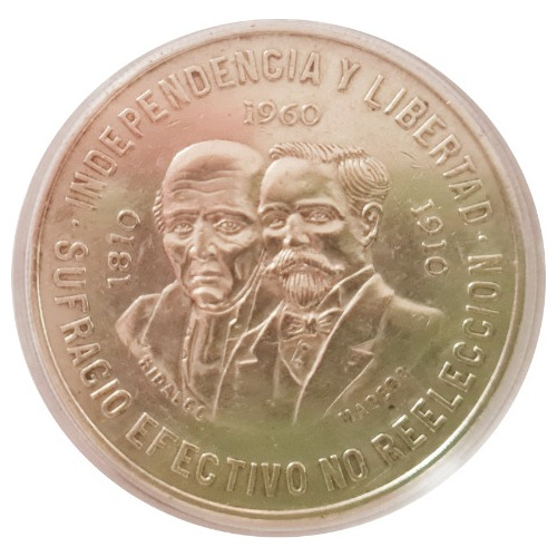 Moneda De Plata .900 Hidalgo Madero 10 Pesos 1960 Diez