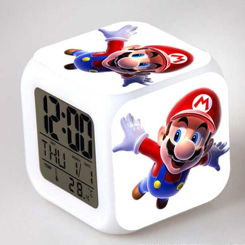 Reloj Despertador Mario Bros Cubo Star Luigi 