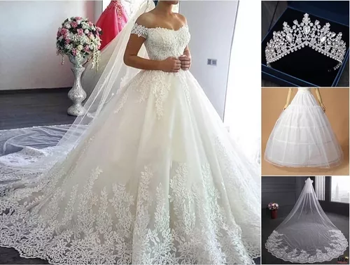 Vestido De Noiva Com Armação Véu E Coroa Princesa 'cód.e66