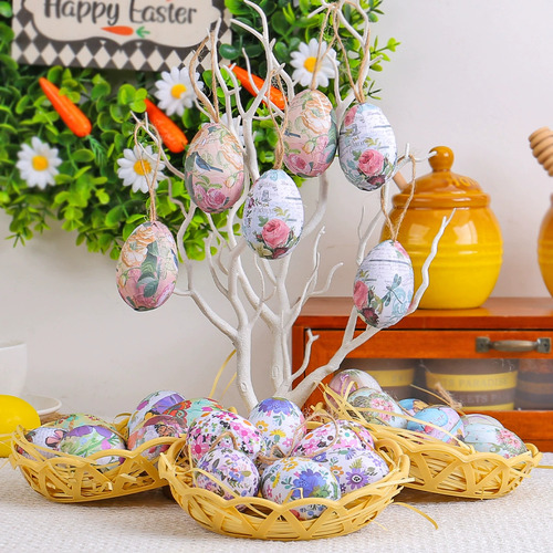 . Colgante Con Forma De Huevo De Pascua, Cesta Tejida,