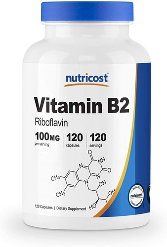 Vitamina B2 Nutricost Riboflavina 100 Mg, 120 Cápsulas