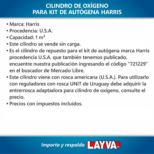 721239 Cilindro De Oxigeno 1m3 P/ Kit De Autogena Harris