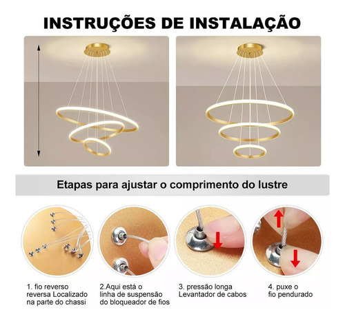 C Lustre Design Moderno Led Pendente 3 Arcos Anéis Preto