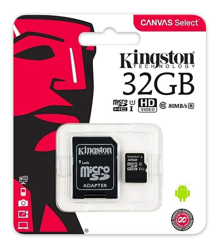 Tarjeta Memoria Kingston Micro Sd 32gb Clase 10 Canvas 80mb