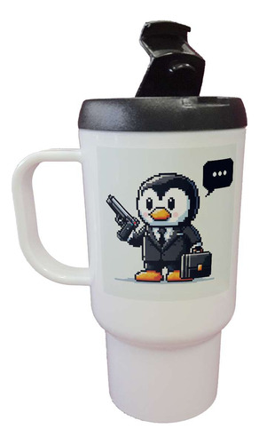Jarro Termico Pinguino Con Un Arma Habladno Pixel