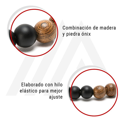 Imagen 8 de 10 de Pulsera De Piedras Naturales Madera Onix