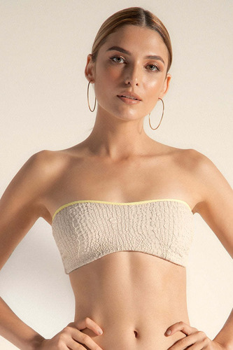 Traje De Baño  Top  Bandeau Dama Touche Pardo/amarillo