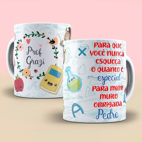 Taza de alfabeto con mariposas y flores blancas personalizada