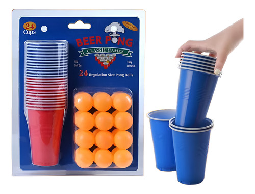 Kit Paquete 12 Pelotas Ping Pong 24 Vasos Juego Beer Pong