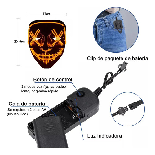Máscara Con Luz Led La Purga De 3 Modos Para Halloween