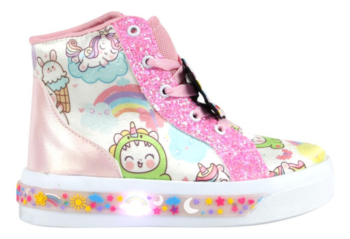 Tenis Unicornio Niña Luces Led Bota Brillos Velcro Botas